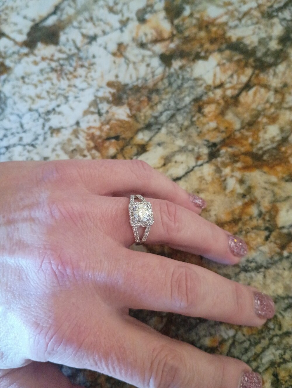 1 CT Round Moissanite Halo Silver-Tone Ring Size 7 GRA